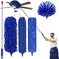 Microfiber Feather Duster, 5PCS Reusable Bendable Duster with 100" Extension Pole & 3 Extra Heads, Cobweb Cleaner for Ceiling Fans, Cars, Blinds, Furniture, Hard-to-Reach Areas