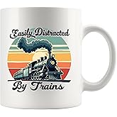 Panvola Easily Distracted by Trains Funny Train Lovers Gifts For Dad Mom Husband Brother Sister Wife Friend Coworker Ceramic Mug 11 oz White
