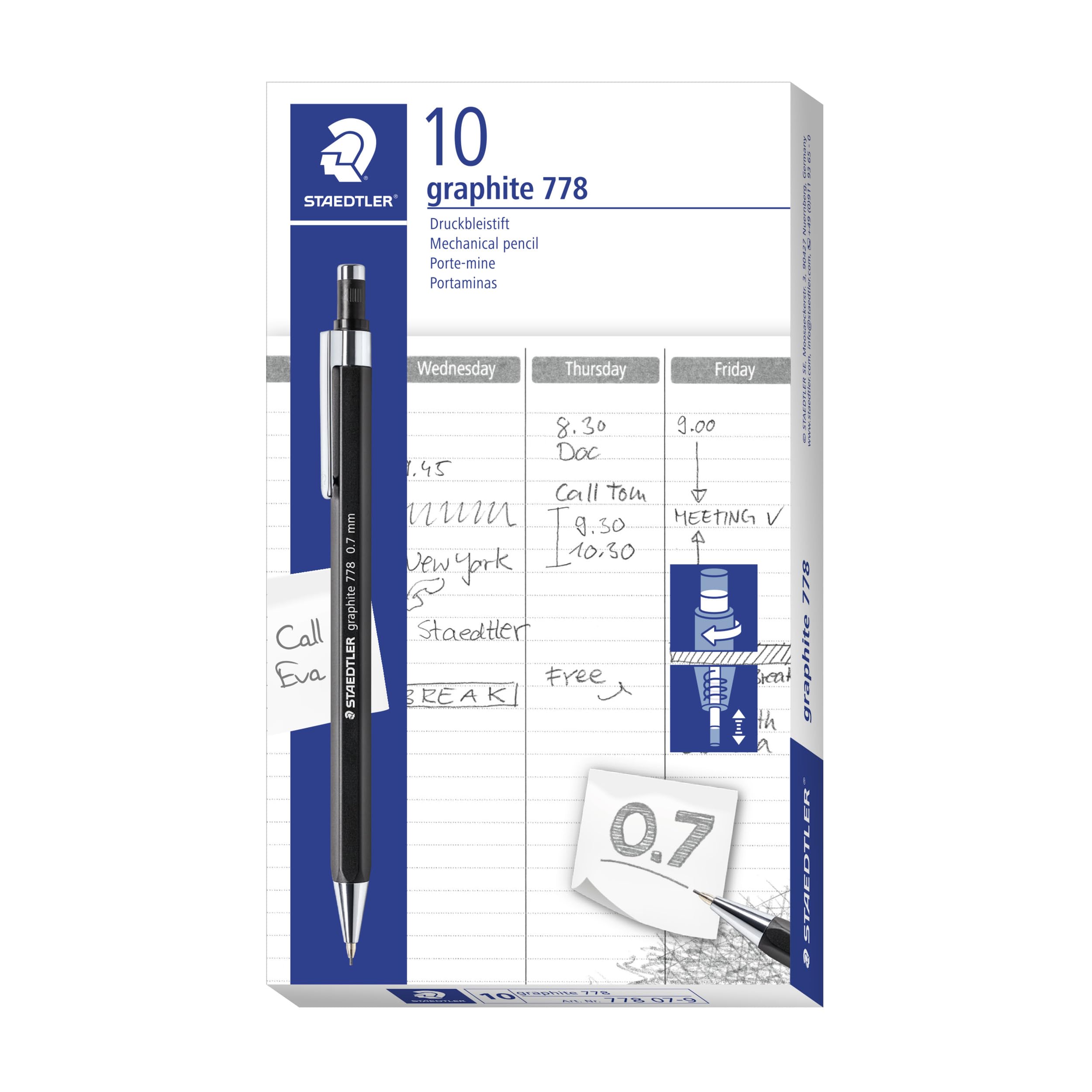 STAEDTLER 778 07-9 Graphite 778 Mechanical Pencil - 0.7mm (Pack of 10)