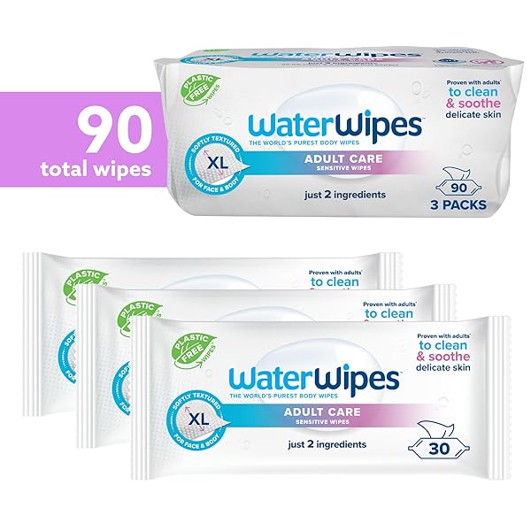 WATERWIPES SENSITIVE WHOLE BODY CLEANSING WIPES, 99.9% PURIFIED WATER, XL TEXTURED WIPES, INCONTINENCE CARE, FRAGRANCE FREE, 90 COUNT