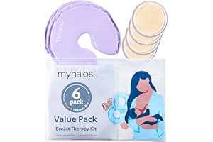 MyHalos® Breast Therapy Pack - 2 Hot Cold Breast Therapy Packs & 4 Hydrogel Nipple Pads for Breastfeeding - Breast Heating Pad Relief - Breast Ice Packs for Engorgement & Nipple Gel Soothing Pads