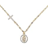 Lunatik Rosary Necklace for Women – Gold Cross Necklace in Stainless Steel with Virgin Mary Pendant, Christian Jewelry, Catholic Rosary Chain, Jesus Gifts