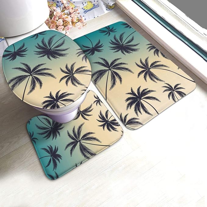 Juego de 3 alfombras de baño con palmeras de coco en colorido juego de