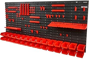 VEVOR Wall Mounted Storage Rack System, 30-Bin Parts Rack Organizer with Wall Panels/Tool Holders/Hooks, Garage Plastic Shop Tool Organizer for Nuts, Bolts, Screws, Nails, Beads, Buttons