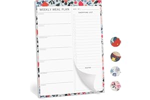 Boonble Weekly Meal Planner and Grocery List, Magnet Pad for Fridge, 52 Undated Sheets Magnetic Note for Family Meal Prep with Tear Off Shopping List Green Floral 1