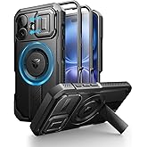 Dexnor for iPhone 16 Case with Slide Camera Cover & Adjustable Kickstand & Built-in Screen Protector,Compatible with MagSafe Shockproof Bumper Cases Heavy-Duty Magnetic Protective Cover,Black