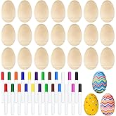 Morcheiong 24 Pcs Wooden Egg Shakers, DIY Egg Shakers Musical Instruments Set with 24 Pcs Multicolor Pens, Egg Maracas Easter