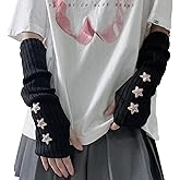 MILLEVIBE Star Arm Warmers Aesthetic Grunge Gloves - Y2K Fairy Crochet Knit Long Sleeve Gloves Women Cute Punk Accessories