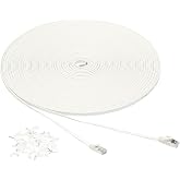 Amazon Basics RJ45 Cat 7 Ethernet Patch Cable, Flat, 600MHz, Snagless, Includes 25 Nails, 100 Foot, White