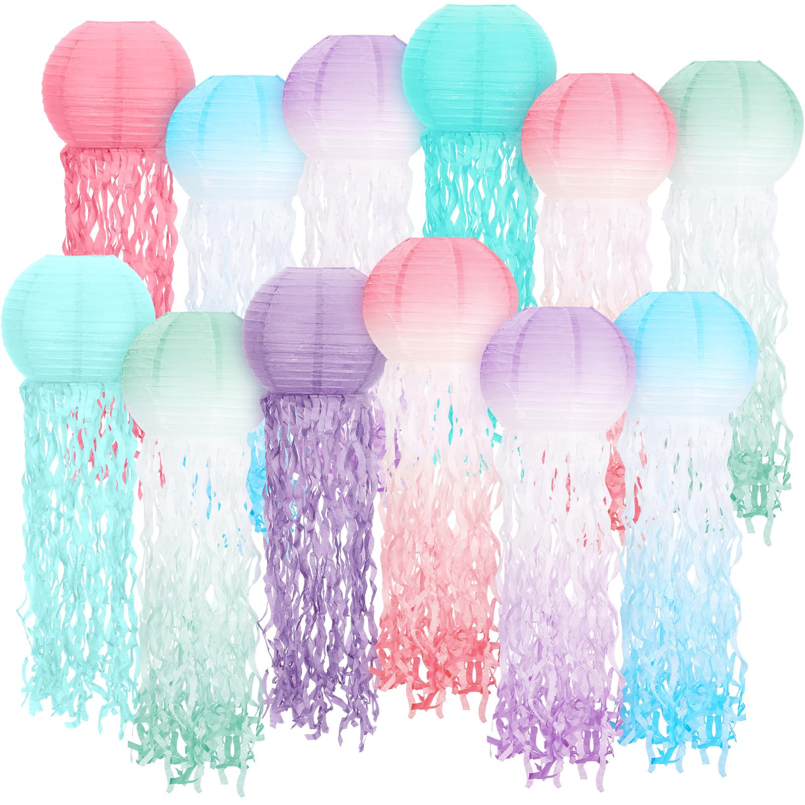 Photo 1 of Retisee 12 Pcs Hanging Jellyfish Paper Lanterns Under The Sea Ocean Party Decorations Jelly Fish Decor for Mermaid Beach Theme Birthday Party Baby Shower Baby Classroom, Multicolor(Gradient Color)