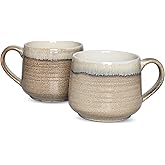 Bosmarlin Large Ceramic Wide Coffee Latte Mug Set of 2, 18 Oz, Big Stoneware Tea Cup for Office and Home, Dishwasher and Microwave Safe (Brown Grey, 2)
