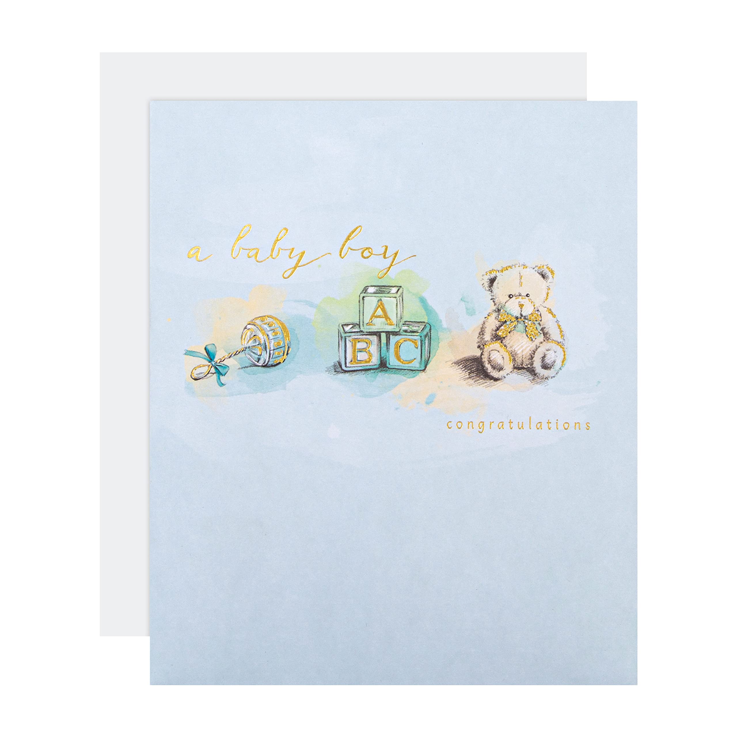 Hallmark Baby Boy Birth Congratulations Card - Traditional Design with Gold Foil Lettering and Details