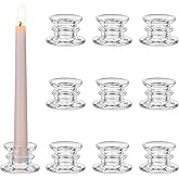 Glasseam Taper Candle Holders Bulk: 10pcs Glass Candle Sticks Holder Decor Clear Short Small Candlestick Holders Modern for Table Centerpiece Wedding Christmas Dinner Party