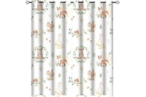 JRETAILAX Cartoon Woodland Baby Animals Blackout Curtains for Bedroom,Watercolor Cute Forestry Wildlife Bear Squirrel Bunny Fox Grommet Thermal Insulated Room Darkening Curtains 63L x 27.5W,2 Panels
