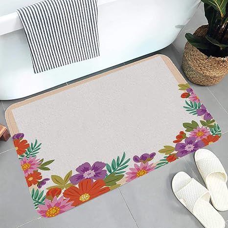 Amazon 可愛い 玄関マット 開花の花のフレームイラスト 50 80cm キッチンマット ポリエステル 北欧 おしゃれ 室内 足ふきマット 浴室足ふきマット ホーム キッチン オンライン通販