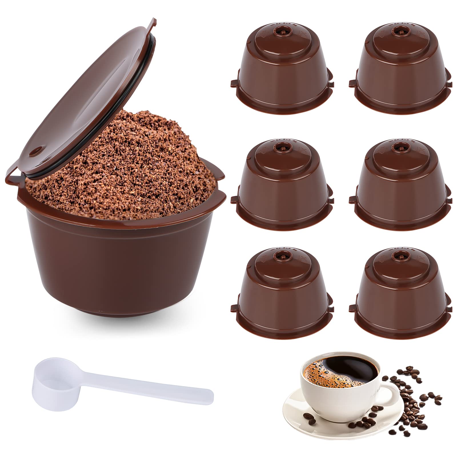 Fonyet 6 Pack Reusable Dolce Gusto Coffee Capsules, Refillable Nespresso Compatible, Brown