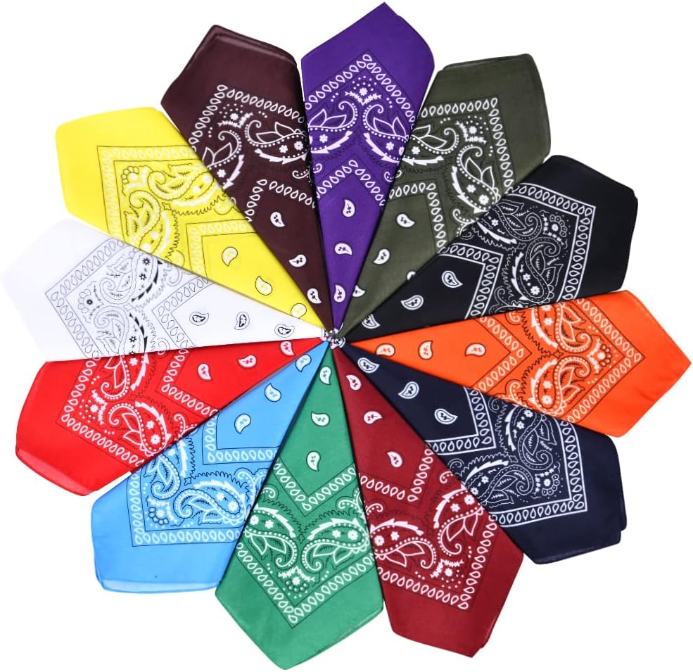 Aomig Bandana Head Scarf 12 Pack Pirate Triangle Multi-use Unisex Headwraps