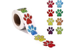 500pcs Dog Paw Print Stickers, 38mm/1.5in Self-Adhesive Cute Puppy Paw Print Stickers Decals Roll for Bottles Laptops Envelop