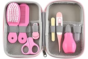 BTSEURY Baby Grooming Kit, Hair Brush Nail Clipper Nose Cleaner Finger Toothbrush Scissor Newborn Care Set with Zippered Orga