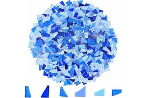 Yazikisa 1.1 lb Glass Mosaic Tiles for Crafts Bulk Blue Irregular Shape Tile Crystal Broken Stained Pieces Stepping Stone Adu