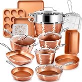 GOTHAM STEEL HAMMERED 20 Pc Titanium Ceramic Cookware Set, Diamond Infused | Pots and Pans, Deep Frying Pan &amp; Bakeware Set, Heavy Duty, Non Toxic PFAS-Free, Induction, Oven &amp; Dishwasher Safe, Copper