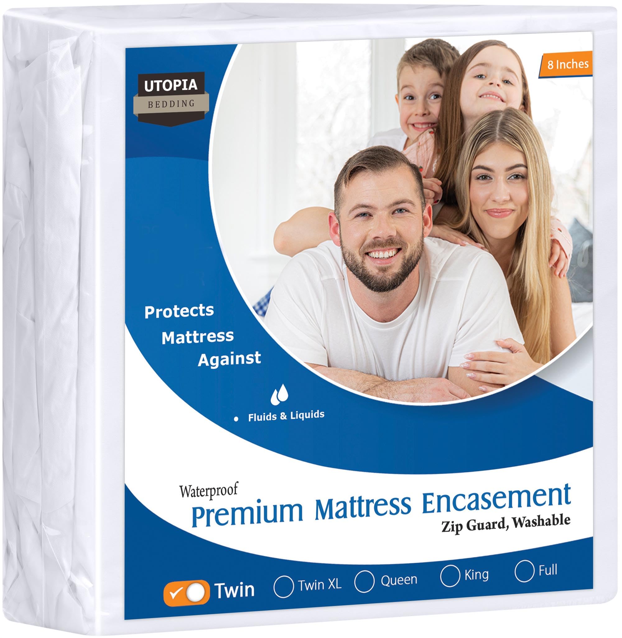 Utopia Bedding Premium Zippered Mattress Encasement (Fits 8 Inches Mattress, Twin) - Waterproof and Bed Bug Proof Mattress Protector - Six-Sided Mattress Cover
