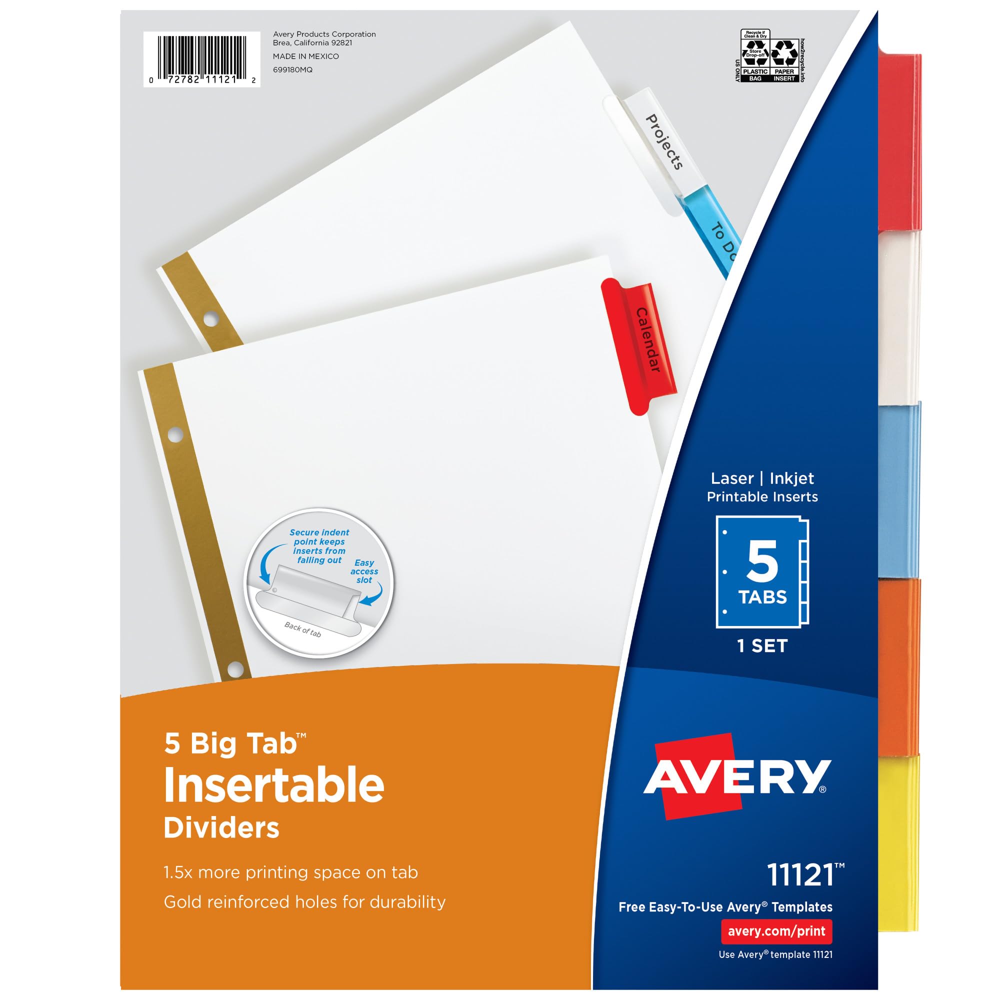 Avery Big Tab Insertable Dividers, 5 Multicolor Tabs, Case Pack of 36 Sets (11121)