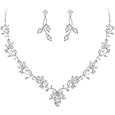 BriLove Wedding Jewelry Set for Women CZ Teardrop Flower Leaf Filigree Necklace Earrings Party Prom Accessories