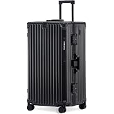 XEALYUE 30 Inch Aluminium Frame Luggage, Large Checked Suitcase with Zipperless PC Hard Shell, Spinner Wheels, TSA Approved Lock and Lightweight Aluminum Luggage for Travel(Black, 30 Inch)