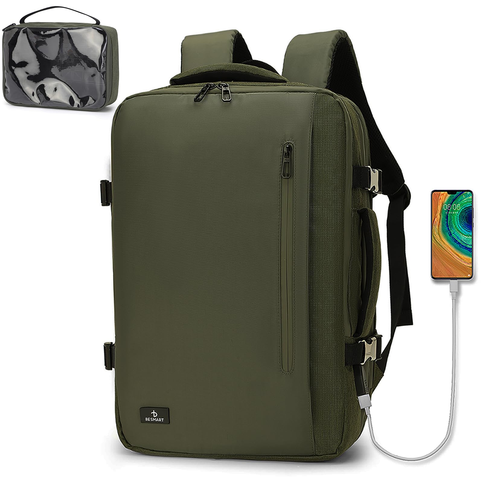 BESMART 50L Large Extendable Travel Backpack for Men Women, Flight ...