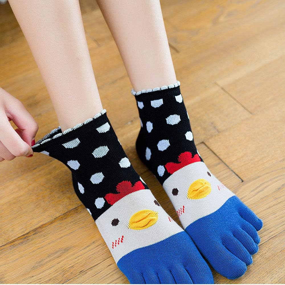 ZFSOCK Toe Socks for Women Five Finger Socks Cotton Ankle Sock with Toes Novelty Sports Socks,4-7(Cartoon Chick-4 works) - Image 3