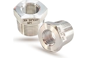 FEYADAPER 3/4" Male to 3/8" NPT Female Hex Bushing Reducer, 304 Stainless Steel NPT Reducing Adapter Pipe Fitting, Heavy Duty Pipe Hex Bushing for Reducing Pipe (3/4” MNPT x 3/8” FNPT)