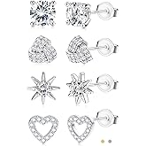 SAILIMUE Hypoallergenic Sterling Silver Stud Earrings for Women Men Brilliant Heart Knot Round Cubic Zirconia Earring Studs for Sensitive Ears Gold Silver Tone