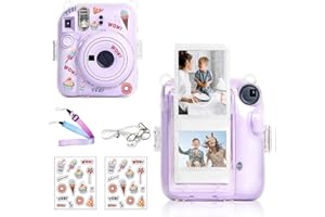 wogozan Clear Case for Fujifilm Instax Mini 12 Instant Film Camera with Upgraded Photo Pocket Holds 10 Films on Back and Two Adjustable Strap(No Camera)