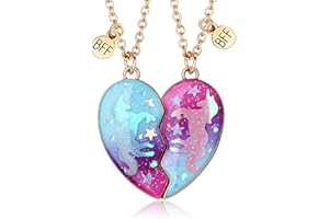 2PCS BFF Necklaces for 2, Unicorn Starry Night Best Friends Matching Necklaces, Friendship Magnetic Heart Pendant Necklaces, 