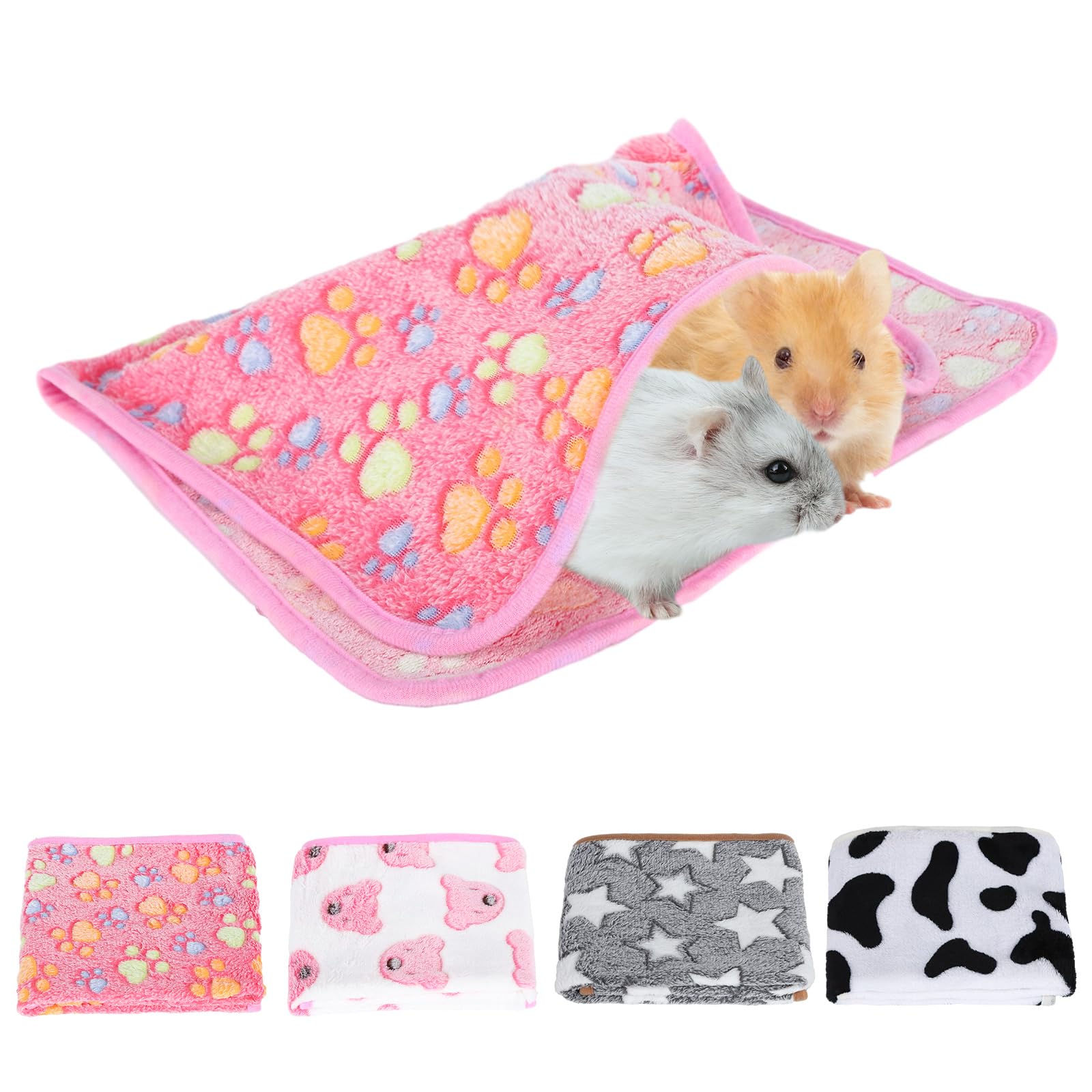 Fadcaer 4 Pcs Small Animals Bedding Mats Coral Fleece, Soft Guinea Pig Blankets, Reusable Rabbits Hamster Fleece Cage Liners, Warm Small Animal Fleece Bedding Washable 60cm*40cm (A)