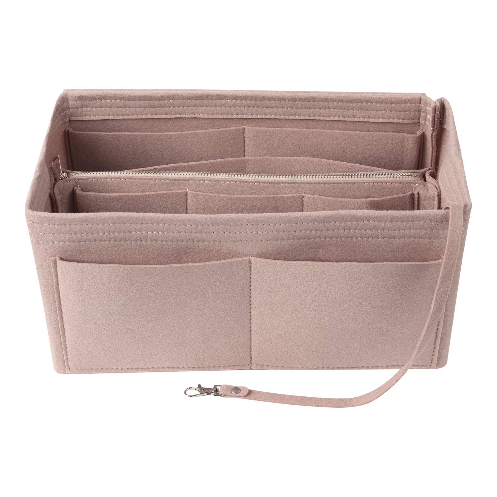 LITLANDSTAR Multi-Compartment Solid Color Felt Bag Large Capacity Makeup Bag Women Travel Large Makeup Organizer Storage Pouch Handbag Tote, Khaki