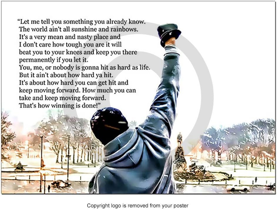 Poster Print Rocky Balboa boxing QUOTE The world ain't all sunshine and rainbows Colour Size A1