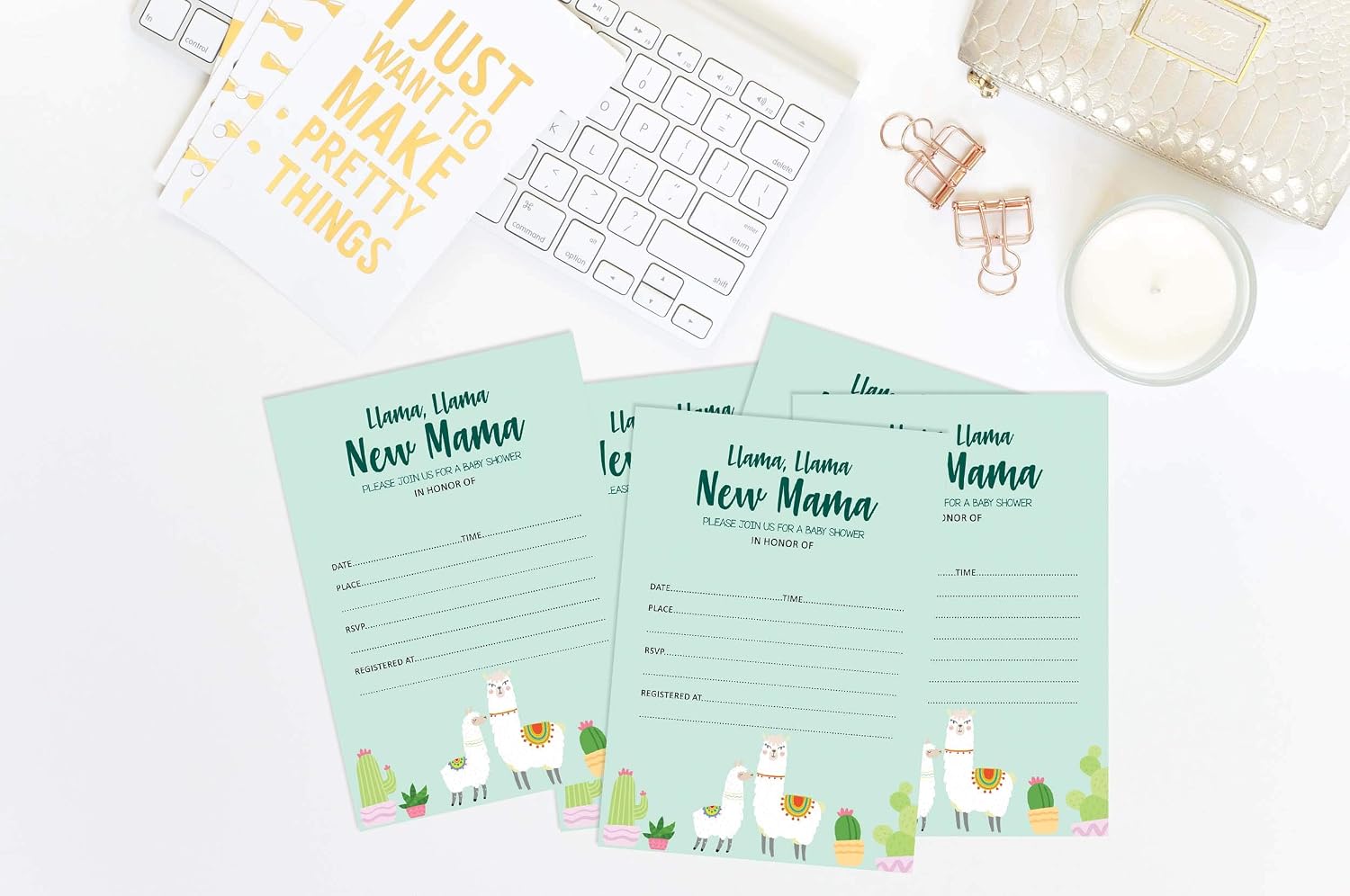 Inkdotpot 30 Fill In Style Baby Shower Invitation Cards Llama Gender Neutral Blank Invites, Invitation_card, 5 x 7 Inches - Image 4