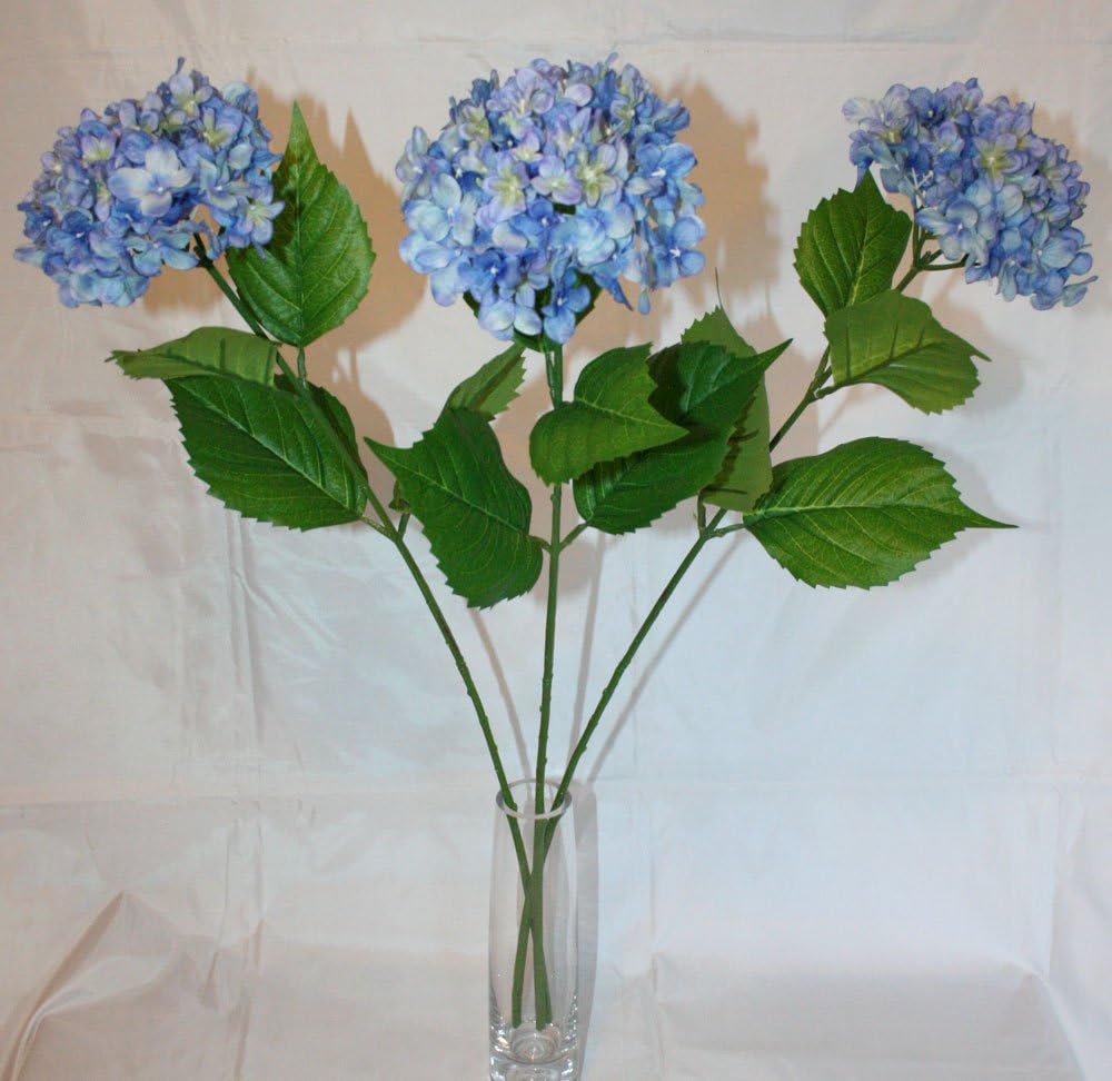 Artificial 69cm 3 x Single Stem Hydrangea Flower - Blue