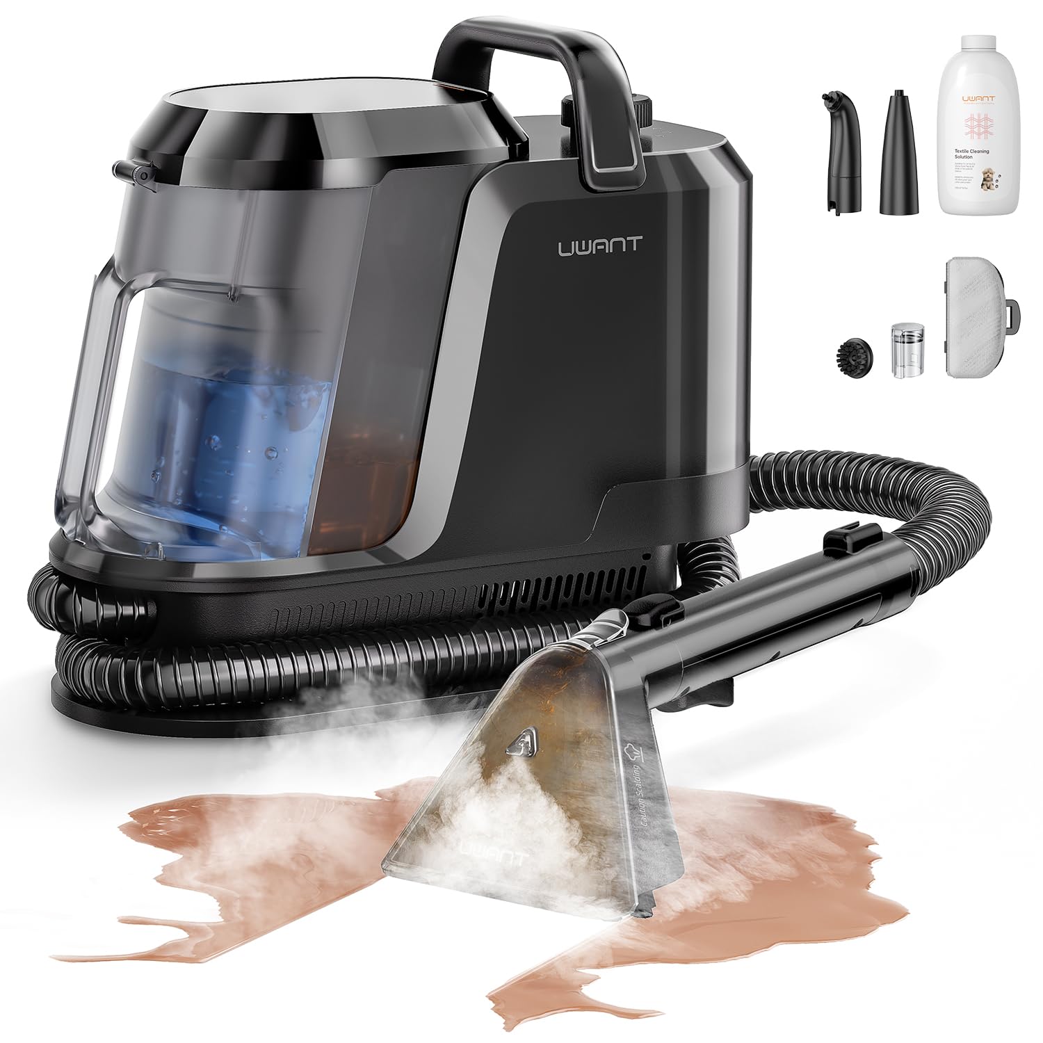 Photo 1 of uwant Carpet Cleaner Machine with Steam&Hot&Cold Water System 18Kpa Powerful Suction Upholstery Cleaner Machine with Textile Cleaner for Pets, Carpet Steam Cleaner with Specialty Tools for Cars