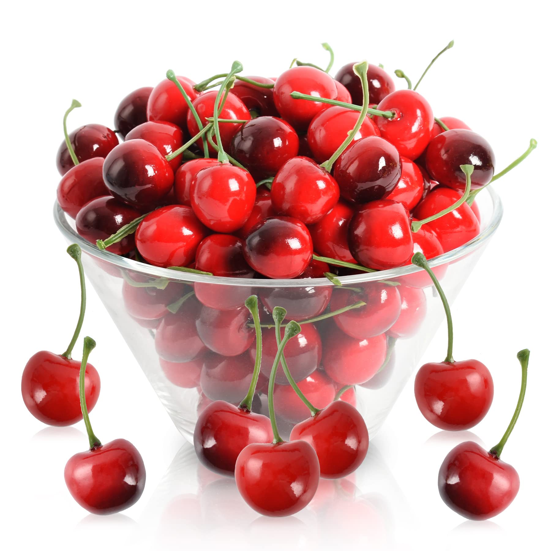 HUIANER 100pcs Artificial Cherries, 50pcs Lifelike Red Cherries 50pcs Fake Red Black Cherry Fake Fruit Model Home House Kitchen Party Decoration Desk Ornament