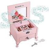 Ballerina Musical Jewelry Box with Mirror for Girls，Pink Kid's Jewelry Storage Music Box,Children's Jewelry organizer Music J