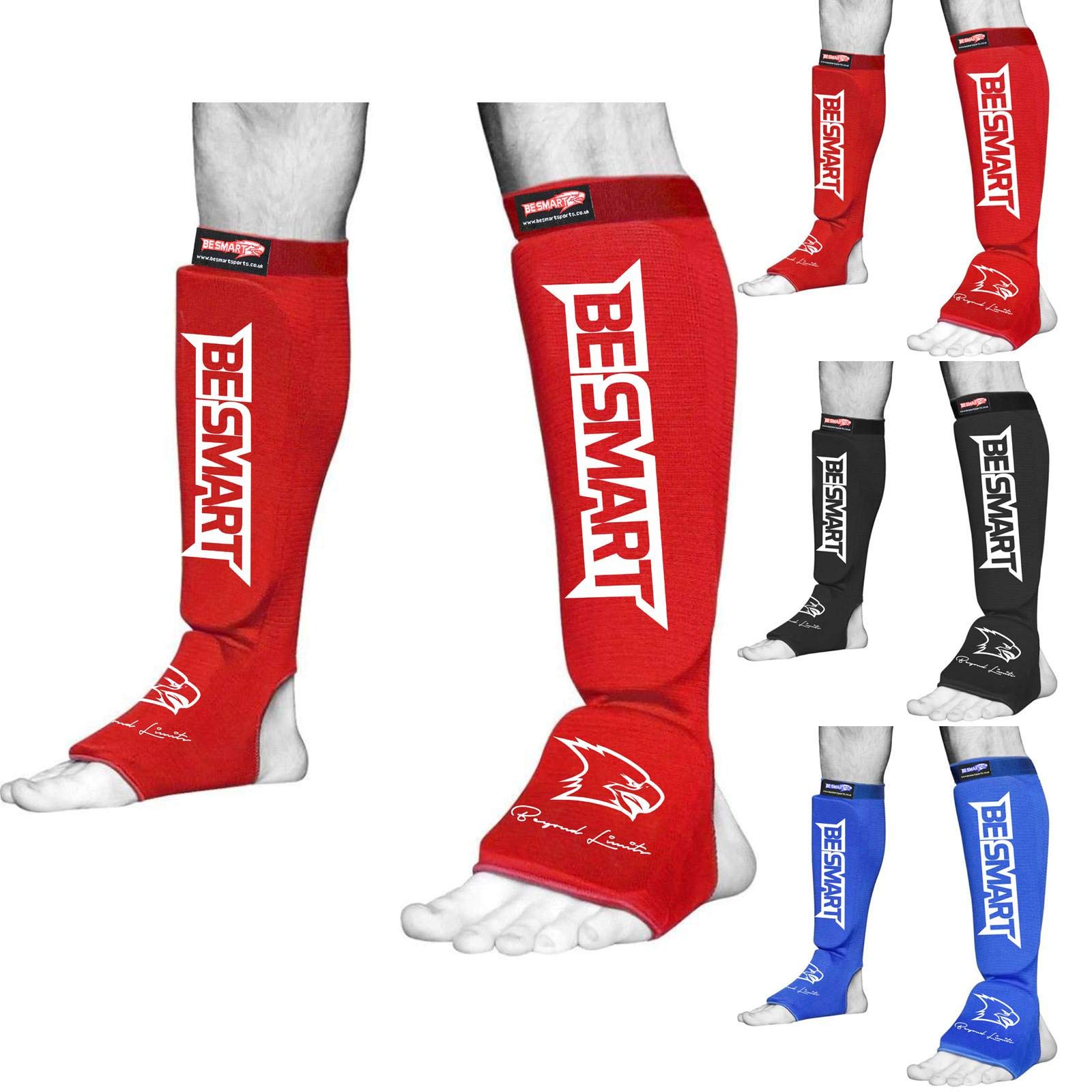 BeSmart Shin Instep Pads MMA Leg Foot Guards Muay Thai Kick Boxing Guard Protector (Red, Medium)