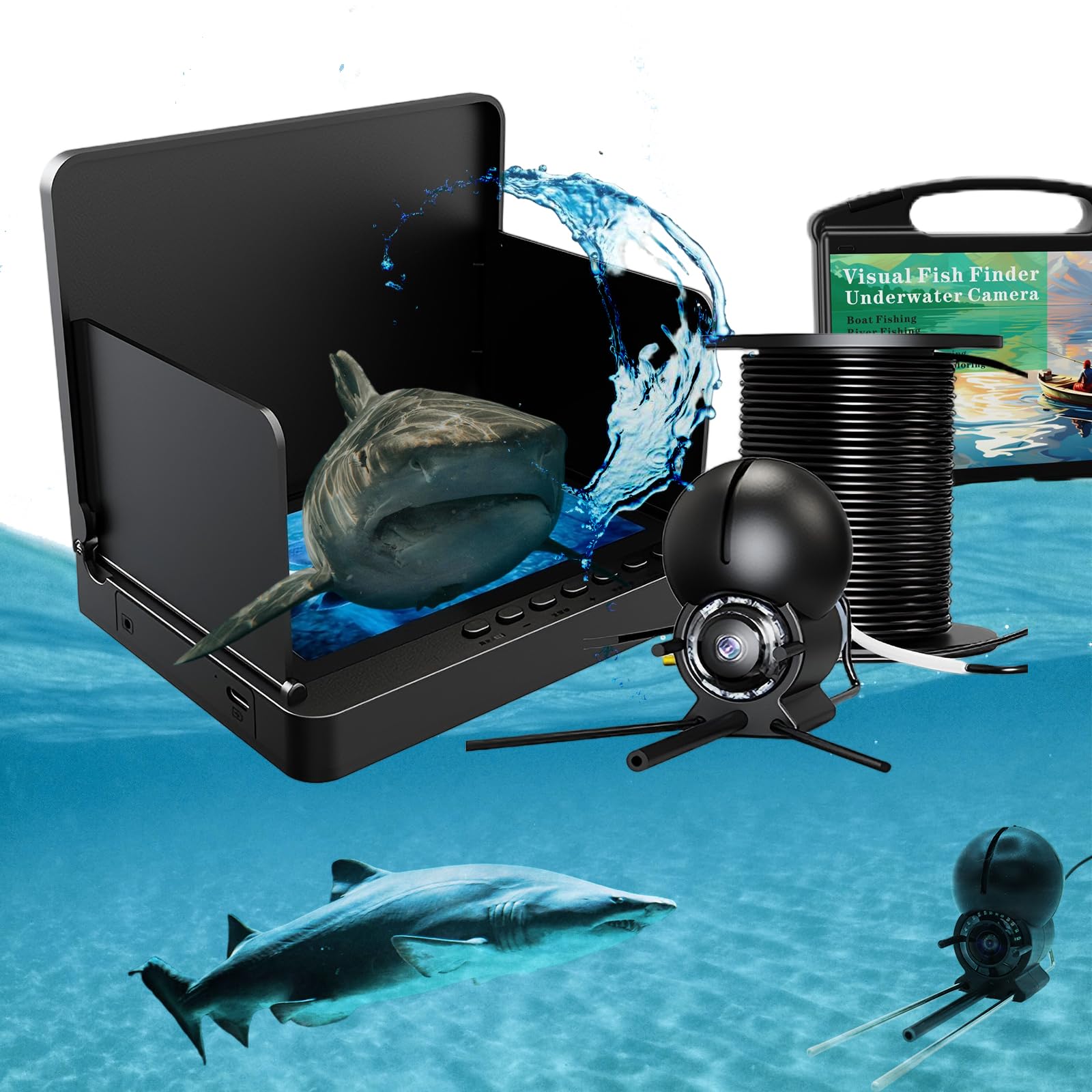 Photo 1 of RiskOrb Underwater Fishing Camera| 10000mAh 18Hrs Night Vision Fish Finder, 5" 2000LUX Anti-Glare Screen, Mil-Grade Crash-Proof Camera, 98ft Spy Cable for Ice/Lake/Deep Sea Fishing