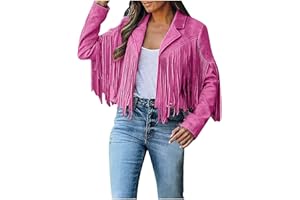 DAZAJOO Cowgirl Tops for Women with Fringe Western Plus Size Jacket Faux Suede Leather Coats Long Sleeve Moto Cardigan