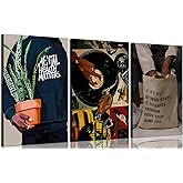 Patto Black Men Canvas Wall Art Set of 3 Fashion African American Black Man Prints Record Music DJ Painting Pictures Wall Decor Mental Health Artwork for Living Room Bedroom Decoration 12x16in