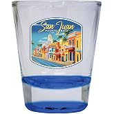R and R Imports San Juan Puerto Rico Design C Souvenir 2 Ounce Shot Glass Round Blue Single