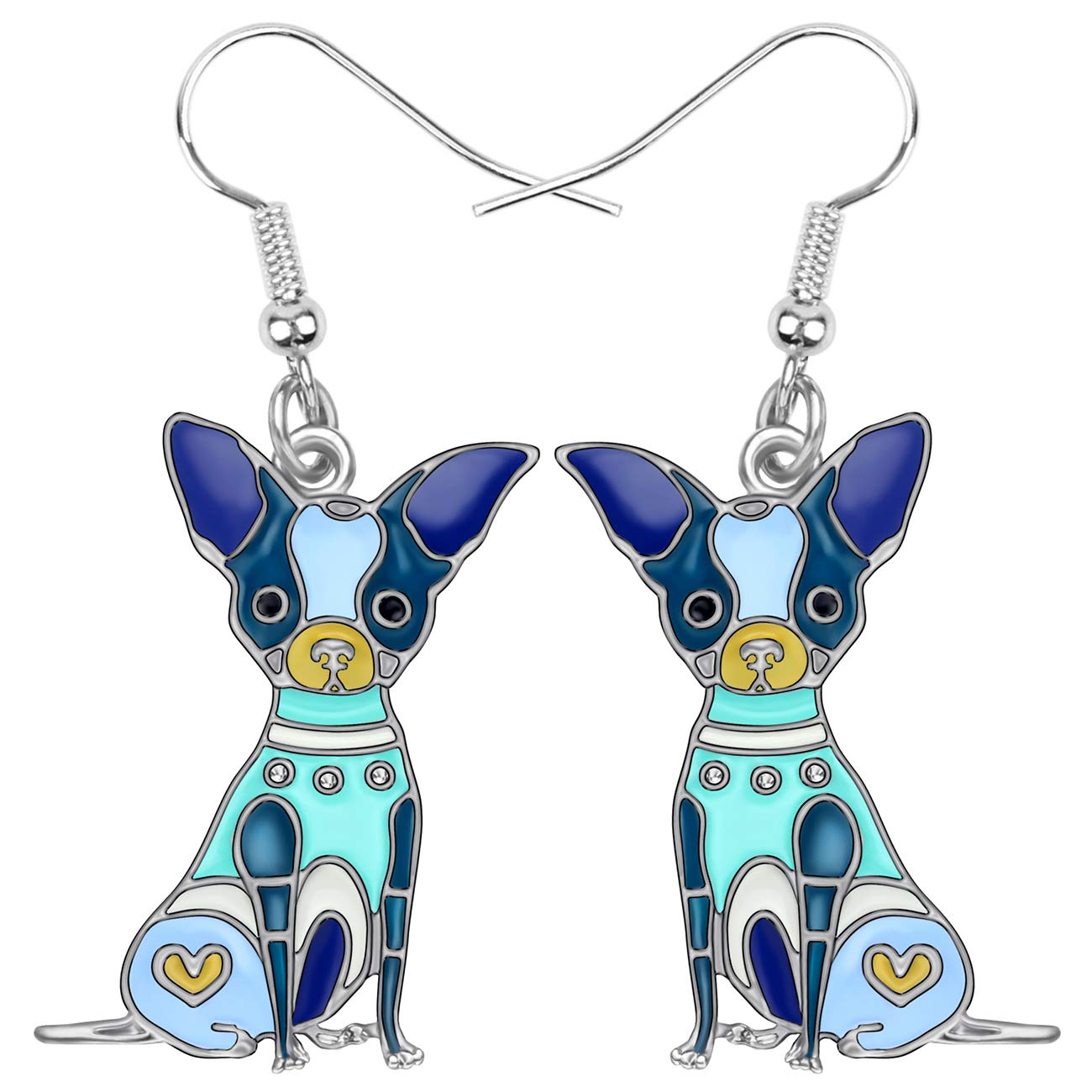 NEWEI Floral Enamel Chihuahua Earrings Cute Pet Dog Dangle Jewellery for Women Girls Gift Charms (Blue)