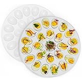 PAHTTO Deviled Egg Platter 2PACK, Deviled Egg Trays with 24 Slot Each, Egg Container for Party Display, Portable Easter Egg Holder, Dishwasher Safe Melamine, 12inch Diameter